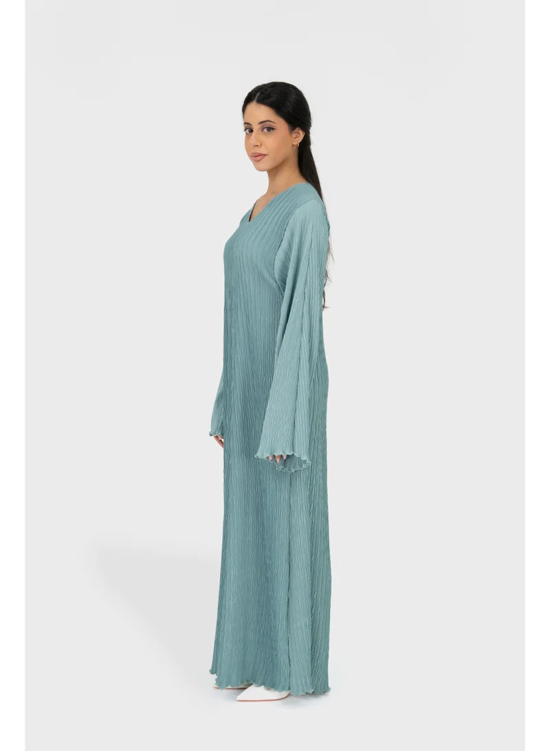 اوفيليا فستان نسائي مطوي - فستان ماكسي أنيق بلون أخضر زيتوني بقماش انسيابي مناسب للارتداء اليومي والمناسبات